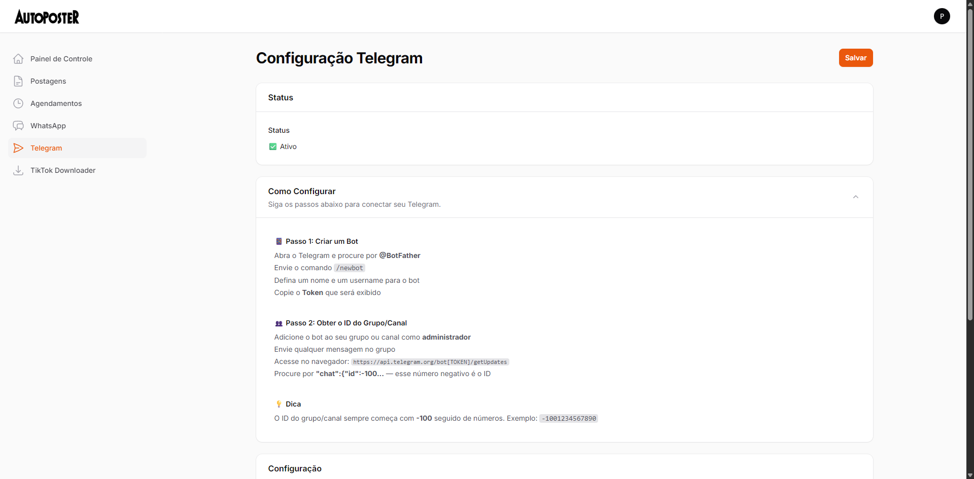 Configuração Telegram